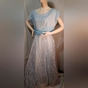 Vintage Prom Dress Plus Size Blue Lace Formal 1950s early 1960s Full Length